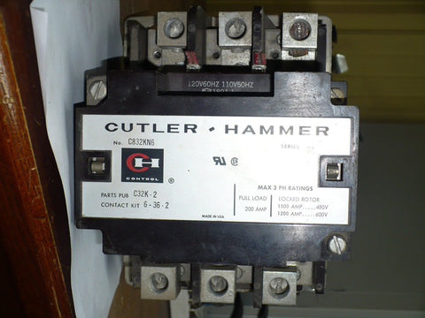 1 pc Cutler-Hammer C832KN6 Contactor, Series B1, 200 Amp, 120V Coil, Used