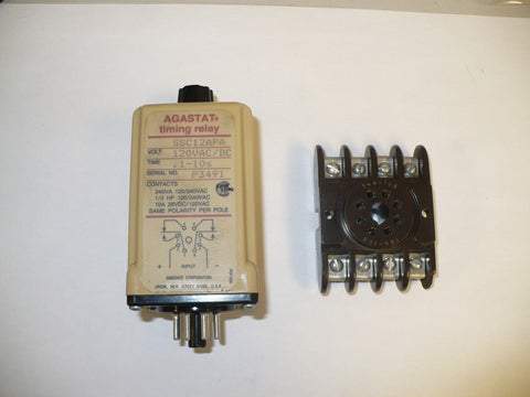 1 pc Agastat SSC12APA Timing Relay With Base Socket, 120 VAC, 0.1-10 SEC, Used
