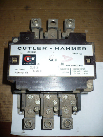 1 pc Cutler-Hammer C832KN6 Contactor, Series C1, 200 Amp, 120V Coil, Used