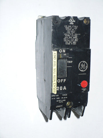 GE TEYF220 Circuit Breaker, 2 Pole, 20 Amp, Used