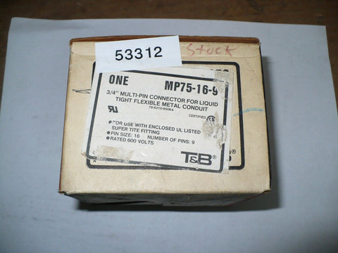 Thomas & Betts MP75-16-9 3/4" Multi-Pin Connector For Conduit, New