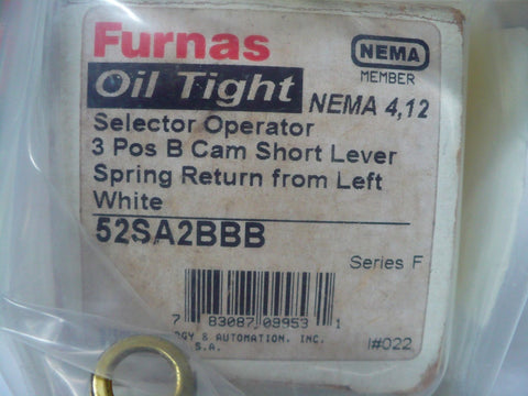 Furnas 52SA2BBB Selector Operator, 3 Position Spring Return from Left, New