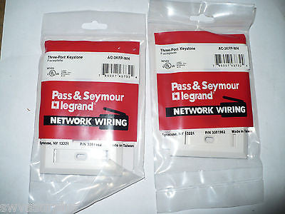Pass & Seymour Legrand AC-3KFP-WH 3-Port Keystone Faceplate, White,Lot of 2, New