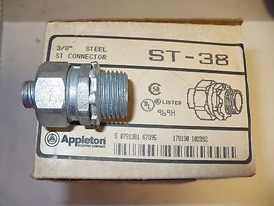 1 pc. Appleton ST-38 Liquid Tight Straight Steel Connector, 3/8", New