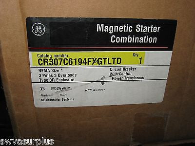 GE CR307C6194FXGTLTD Magnetic Combination Starter, NEMA Size 1, 3P, New
