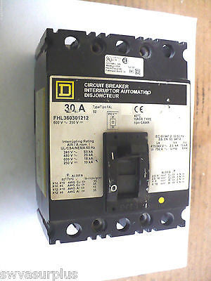 1 pc Square D Circuit Breaker, FHL360301212, 30A, 3P, Used