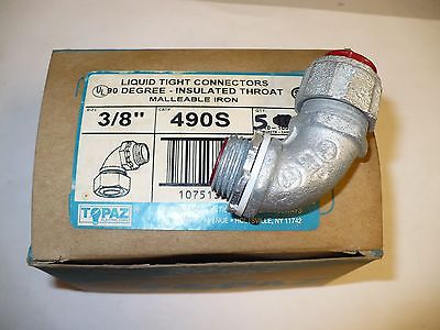 Topaz 490S Liquid Tight Connector, 90 Degree, Insulated Throat, Box of 5, New