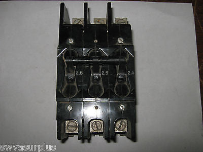 Airpax 219-3-6391-009 Circuit Breaker, 3 Pole, 2.5 Amp, 600 VAC, Used