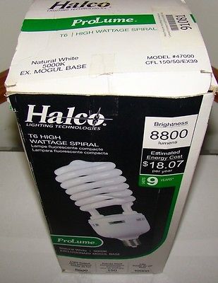 1pc. Haleo 47000 T6 High Wattage Spiral Bulb, Natural White, Screw-Base, New
