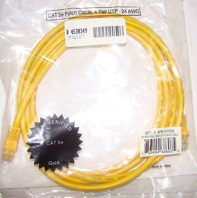 Lynn Electronics ECAT5-4PR-07YEB 7' Yellow Patch Cable, Male-Male, CAT5e, New